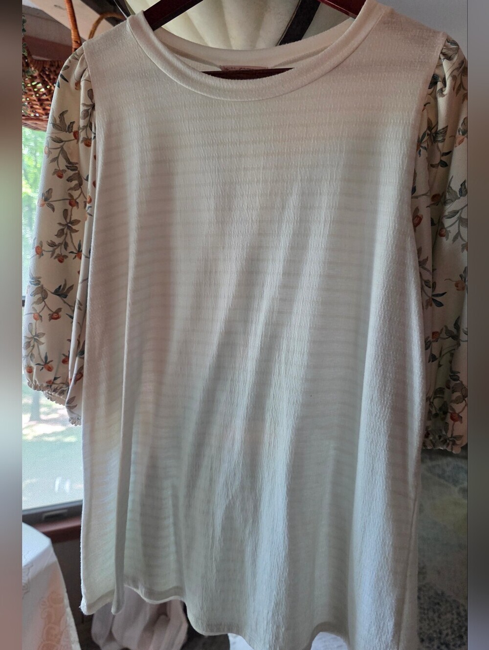Lightweight White Top with Floral Puff Sleeves